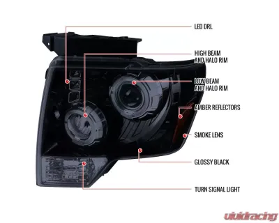 Spec-D Dual Halo Projector Headlights (Glossy Black Housing/Smoked Lens) Ford F-150 2009-2014 - 2LHP-F15009G-TM