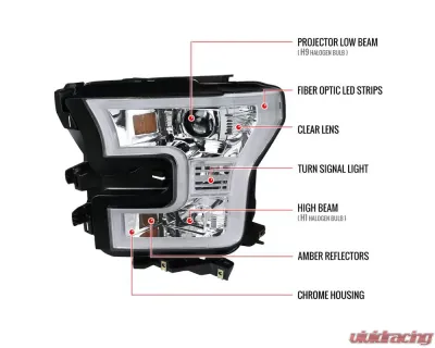 Spec-D LED Bar Projector Headlights (Chrome Housing/Clear Lens) Ford F-150 2015-2017 - 2LHP-F15015-TM
