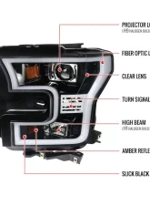 Spec-D LED Bar Projector Headlights (Jet Black Housing/Clear Lens) Ford F-150 2015-2017                                     - 2LHP-F15015BK-TM - Image 9