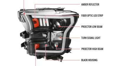 Spec-D LED Bar Projector Headlights - RS (Matte Black Housing / Clear Lens) Ford F-150 2015-2017                                     - 2LHP-F15015JM-RS - Image 9