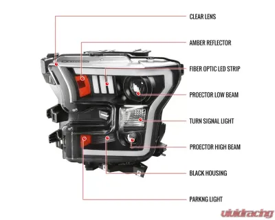 Spec-D LED Bar Projector Headlights - RS (Matte Black Housing / Clear Lens) Ford F-150 2015-2017 - 2LHP-F15015JM-RS