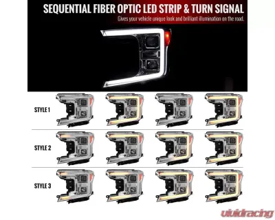 Spec-D LED C-Bar Projector Headlights w/ Switchback Sequential Turn Signal Lights (Chrome Housing / Clear Lens) Ford F-150 2018-2020 - 2LHP-F15018-SQ-RS