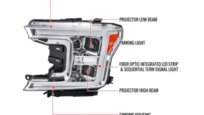 Spec-D LED C-Bar Projector Headlights w/ Switchback Sequential Turn Signal Lights (Chrome Housing / Clear Lens) Ford F-150 2018-2020                                     - 2LHP-F15018-SQ-RS - Image 9
