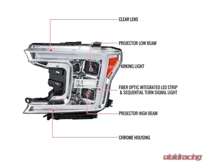 Spec-D LED C-Bar Projector Headlights w/ Switchback Sequential Turn Signal Lights (Chrome Housing / Clear Lens) Ford F-150 2018-2020 - 2LHP-F15018-SQ-RS