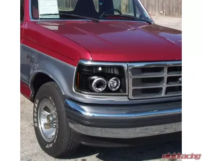 Spec-D Dual Halo Projector Headlights - V2 (Matte Black Housing/Clear Lens) Ford Bronco | F-Series 1992-1996 - 2LHP-F15092JM-V2-TM