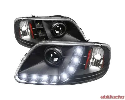 Spec-D Projector Headlights w/ SMD LED Light Strip (Matte Black Housing/Clear Lens) Ford Expedition | F-150 1997-2004 - 2LHP-F15097JM-RS