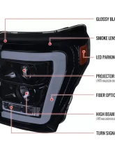 Spec-D LED C-Bar Projector Headlights (Glossy Black Housing/Smoked Lens) Ford F-Series 2011-2016                                     - 2LHP-F25011G-TM - Image 9