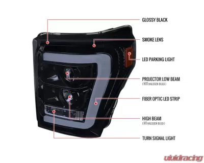 Spec-D LED C-Bar Projector Headlights (Glossy Black Housing/Smoked Lens) Ford F-Series 2011-2016 - 2LHP-F25011G-TM