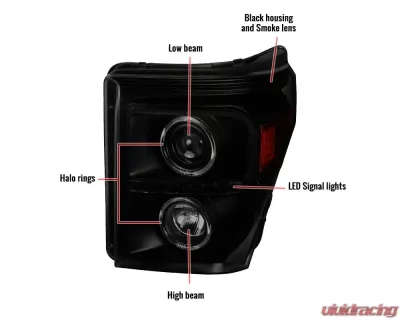 Spec-D Dual Halo Projector Headlights w/ LED Turn Signal Lights (Black Housing/Smoked Lens) Ford F-Series 2011-2016 - 2LHP-F25011SM-RS