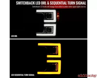 Spec-D LED C-Bar Projector Headlights w/ Switchback Sequential Turn Signals (Chrome Housing/Smoked Lens) Ford F-Series 2017-2019 - 2LHP-F25017G-SQ-RS