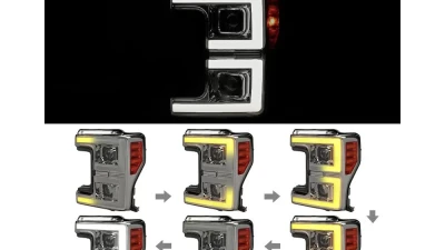 Spec-D LED C-Bar Projector Headlights w/ Switchback Sequential Turn Signals (Chrome Housing/Smoked Lens) Ford F-Series 2017-2019                                     - 2LHP-F25017G-SQ-RS - Image 3