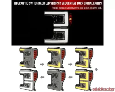 Spec-D LED C-Bar Projector Headlights w/ Switchback Sequential Turn Signals (Chrome Housing/Smoked Lens) Ford F-Series 2017-2019 - 2LHP-F25017G-SQ-RS