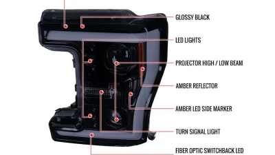 Spec-D Switchback LED C-Bar Projector Headlights (Glossy Black Housing/Smoked Lens) Ford F-Series 2017-2019                                     - 2LHP-F25017G-TM - Image 9