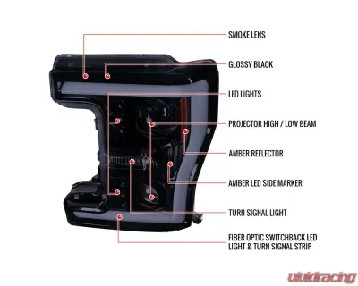 Spec-D Switchback LED C-Bar Projector Headlights (Glossy Black Housing/Smoked Lens) Ford F-Series 2017-2019 - 2LHP-F25017G-TM