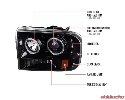 Spec-D Dual Halo Projector Headlights (Jet Black Housing/Clear Lens) Ford F-Series | Excursion 1999-2004 - 2LHP-F25099BK-TM
