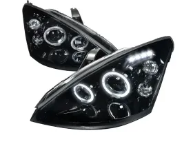Spec-D Dual Halo Projector Headlights w/ LED Accent Lights (Glossy Black/Smoke Lens) Ford Focus 2000-2004