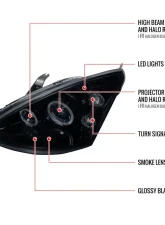 Spec-D Dual Halo Projector Headlights (Glossy Black Housing/Smoked Lens) Ford Focus 2000-2004                                     - 2LHP-FOC00G-TM - Image 9