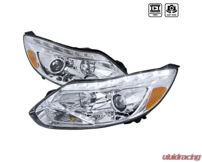 Spec-D Projector Headlights w/ LED Light Strip & LED Turn Signal Lights (Chrome Housing/Clear Lens) Ford Focus 2012-2014 - 2LHP-FOC12-TM
