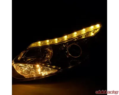 Spec-D Projector Headlights w/ LED Light Strip & LED Turn Signal Lights (Chrome Housing/Clear Lens) Ford Focus 2012-2014 - 2LHP-FOC12-TM