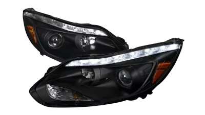 Spec-D Projector Headlights w/ LED Light Strip & LED Turn Signal Lights (Matte Black Housing/Clear Lens) Ford Focus 2012-2014                                     - 2LHP-FOC12JM-TM - Image 10