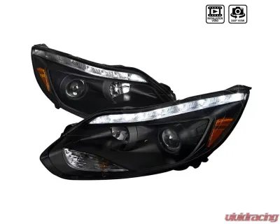 Spec-D Projector Headlights w/ LED Light Strip & LED Turn Signal Lights (Matte Black Housing/Clear Lens) Ford Focus 2012-2014 - 2LHP-FOC12JM-TM