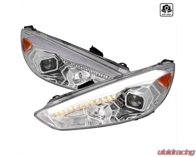 Spec-D Projector Headlights w/ LED Sequential Turn Signal Lights (Chrome Housing/Clear Lens) Ford Focus 2015-2018 - 2LHP-FOC15-SQ-TM
