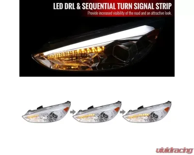 Spec-D Projector Headlights w/ LED Sequential Turn Signal Lights (Chrome Housing/Clear Lens) Ford Focus 2015-2018 - 2LHP-FOC15-SQ-TM