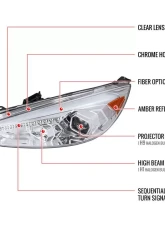 Spec-D Projector Headlights w/ LED Sequential Turn Signal Lights (Chrome Housing/Clear Lens) Ford Focus 2015-2018                                     - 2LHP-FOC15-SQ-TM - Image 9