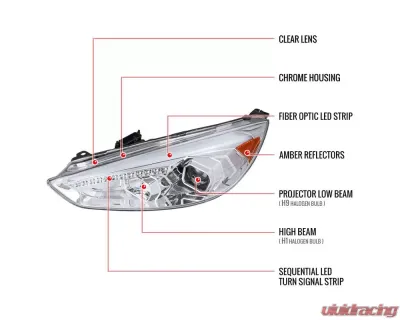Spec-D Projector Headlights w/ LED Sequential Turn Signal Lights (Chrome Housing/Clear Lens) Ford Focus 2015-2018 - 2LHP-FOC15-SQ-TM