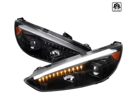 Spec-D Projector Headlights w/ LED Sequential Turn Signal Lights (Jet Black Housing/Clear Lens) Ford Focus 2015-2018