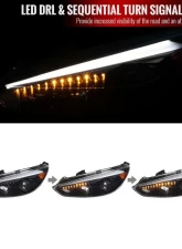 Spec-D Projector Headlights w/ LED Sequential Turn Signal Lights (Jet Black Housing/Clear Lens) Ford Focus 2015-2018                                     - 2LHP-FOC15BK-SQ-TM - Image 2