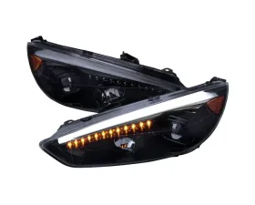 Spec-D Projector Headlights w/ LED Sequential Turn Signal Lights (Glossy Black Housing/Smoke Lens) Ford Focus 2015-2018