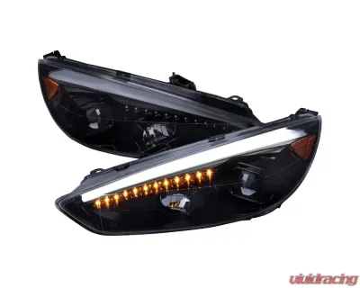 Spec-D Projector Headlights w/ LED Sequential Turn Signal Lights (Glossy Black Housing/Smoke Lens) Ford Focus 2015-2018 - 2LHP-FOC15G-SQ-TM