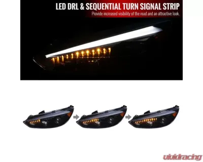 Spec-D Projector Headlights w/ LED Sequential Turn Signal Lights (Glossy Black Housing/Smoke Lens) Ford Focus 2015-2018 - 2LHP-FOC15G-SQ-TM