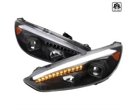 Spec-D Projector Headlights w/ LED Sequential Turn Signal Lights (Matte Black Housing/Clear Lens) Ford Focus 2015-2018