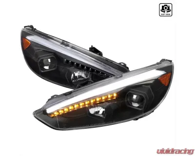 Spec-D Projector Headlights w/ LED Sequential Turn Signal Lights (Matte Black Housing/Clear Lens) Ford Focus 2015-2018 - 2LHP-FOC15JM-SQ-TM