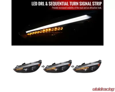 Spec-D Projector Headlights w/ LED Sequential Turn Signal Lights (Matte Black Housing/Clear Lens) Ford Focus 2015-2018 - 2LHP-FOC15JM-SQ-TM