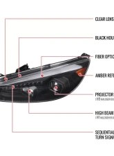 Spec-D Projector Headlights w/ LED Sequential Turn Signal Lights (Matte Black Housing/Clear Lens) Ford Focus 2015-2018                                     - 2LHP-FOC15JM-SQ-TM - Image 9