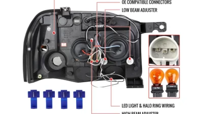 Spec-D Dual Halo Projector Headlights (Glossy Black Housing/Smoked Lens) Nissan Frontier 2001-2004                                     - 2LHP-FRO01G-TM - Image 8