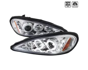 Spec-D Dual Halo Projector Headlights w/ LED Accent Lights (Chrome Housing/Clear Lens) Pontiac Grand AM 1999-2005