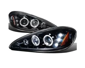 Spec-D Dual Halo Projector Headlights w/ LED Accent Lights (Glossy Black Housing/Smoke Lens) Pontiac Grand AM 1999-2005