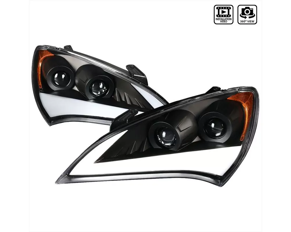 Spec-D Projector Headlights w/ Sequential Signal LED Bars (Matte Black Housing/Clear Lens) Hyundai Genesis Coupe 2010-2012 - 2LHP-GENS210JM-OZ