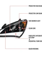 Spec-D Sequential LED Bar Projector Headlights (Matte Black Housing/Clear Lens) Hyundai Genesis Coupe 2010-2012                                     - 2LHP-GENS210JM-OZ - Image 10