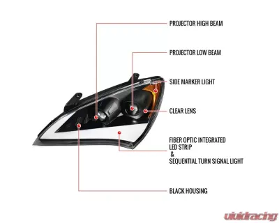 Spec-D Sequential LED Bar Projector Headlights (Matte Black Housing/Clear Lens) Hyundai Genesis Coupe 2010-2012 - 2LHP-GENS210JM-OZ
