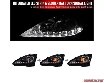 Spec-D SMD LED Light Strip Projector Headlights w/ Sequential Turn Signals (Glossy Black Housing/Smoked Lens) Lexus IS250 | IS350 2006-2010 - 2LHP-IS25006G-SQ-TM