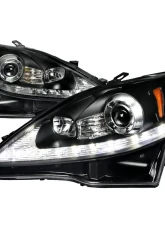 Spec-D SMD LED Light Strip Projector Headlights w/ LED Turn Signal Lights (Matte Black Housing/Clear Lens) Lexus IS250 | IS350 2006-2010                                     - 2LHP-IS25006JM-TM - Image 10