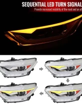Spec-D LED Turn Signal Projector Headlights (Chrome Housing/Clear Lens) Ford Mustang | Shelby 2015-2020                                     - 2LHP-MST15-SQ-RS - Image 3