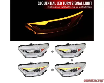 Spec-D LED Turn Signal Projector Headlights (Chrome Housing/Clear Lens) Ford Mustang | Shelby 2015-2020 - 2LHP-MST15-SQ-RS