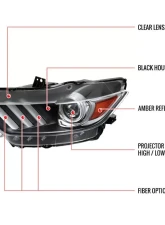 Spec-D LED Strip Xenon HID Projector Headlights - Driver Side Only (Matte Black Housing/Clear Lens) Ford Mustang | Shelby 2015-2020                                     - 2LHP-MST15JM-L-RO - Image 9