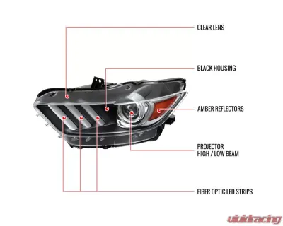 Spec-D LED Strip Xenon HID Projector Headlights - Driver Side Only (Matte Black Housing/Clear Lens) Ford Mustang | Shelby 2015-2020 - 2LHP-MST15JM-L-RO